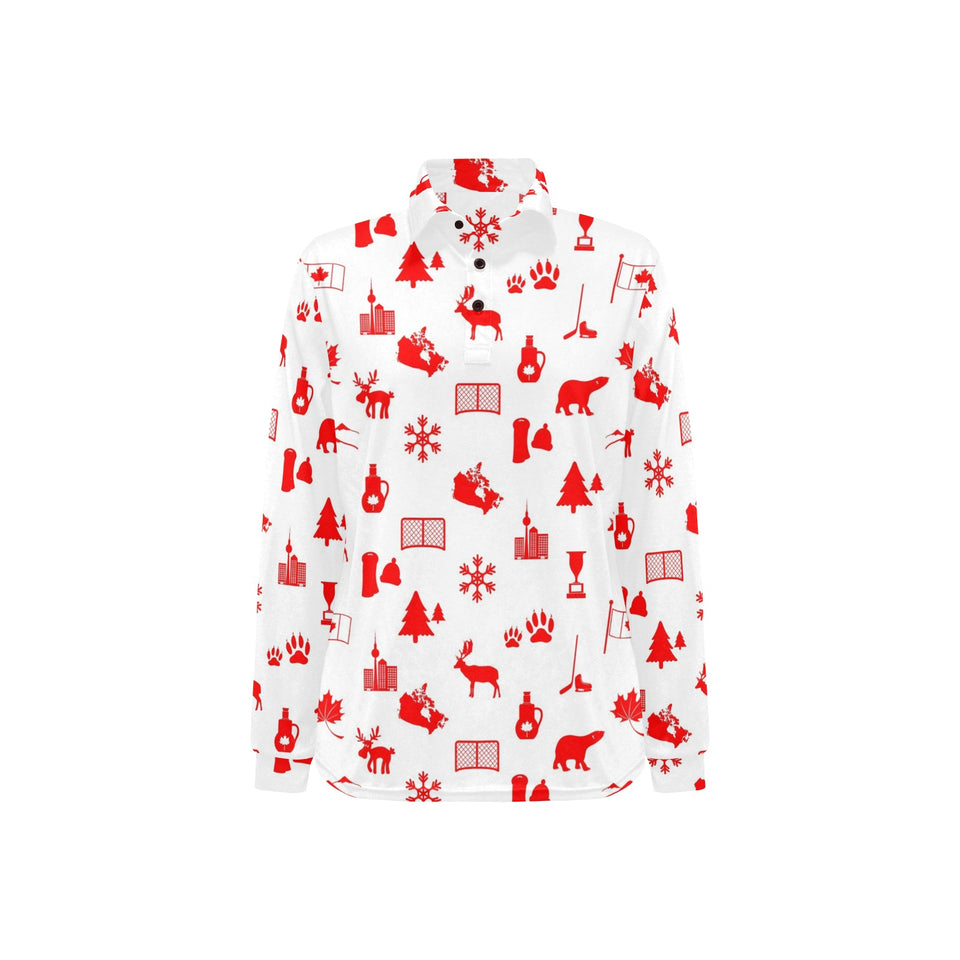 Canada Pattern Print Design 04 Women's Long Sleeve Polo Shirt