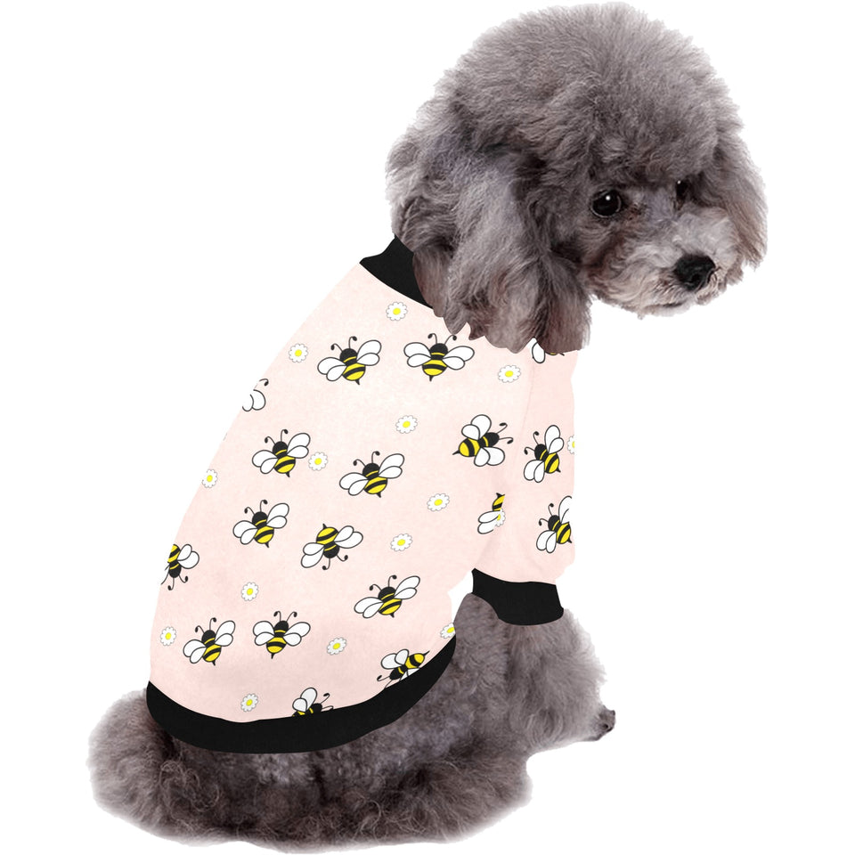 Cute bee flower pattern pink background All Over Print Pet Dog Round Neck Fuzzy Shirt