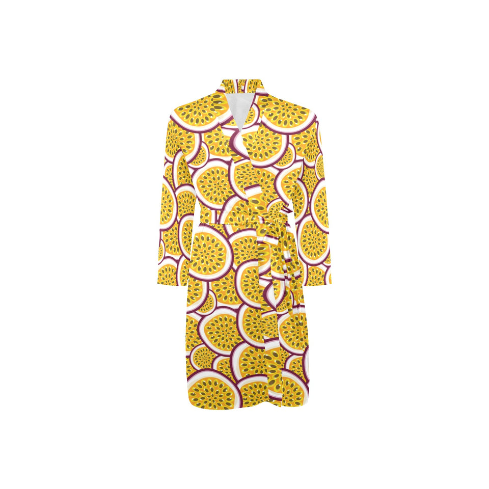 Passion fruits slice pattern Men's Long Sleeve Belted Night Robe
