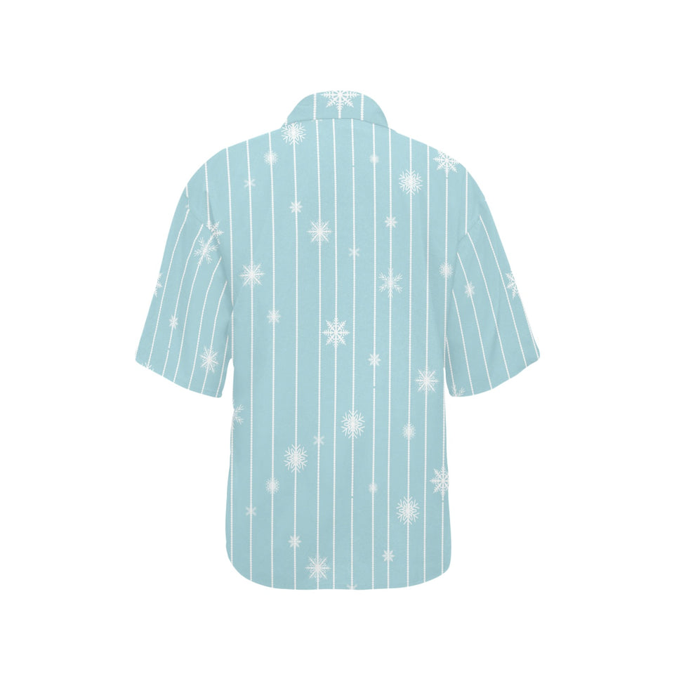 Snowflake pattern blue stripe background Women's All Over Print Hawaiian Shirt