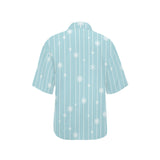Snowflake pattern blue stripe background Women's All Over Print Hawaiian Shirt
