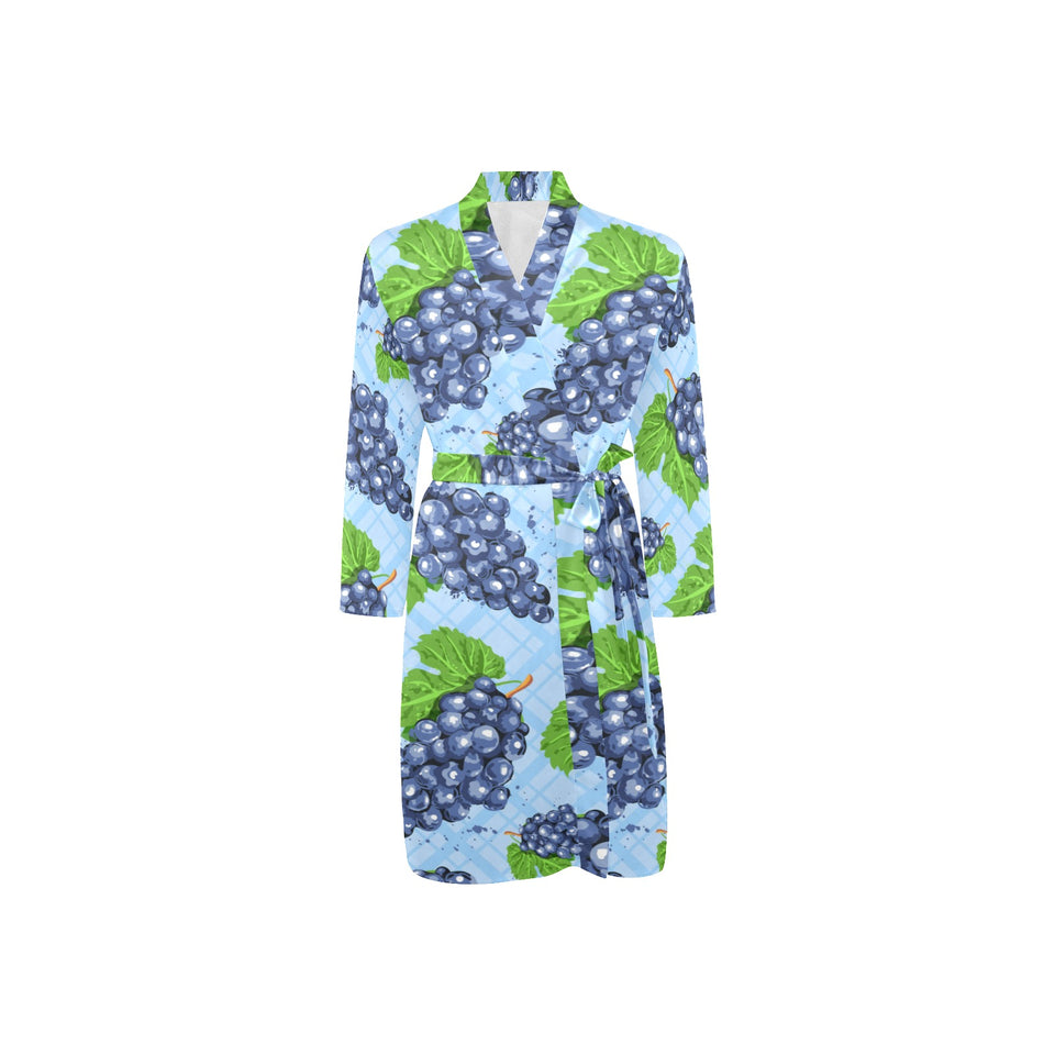 Watercolor grape pattern Men's Long Sleeve Belted Night Robe