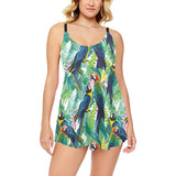 Colorful parrot exotic flower leaves Chest Sexy Pleated Two Piece Swim Dress