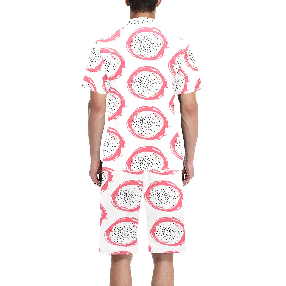 Hand drawn dragon fruit Men's V-Neck Short Pajama Set