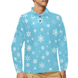 Snowflake pattern blue background Men's Long Sleeve Polo Shirt