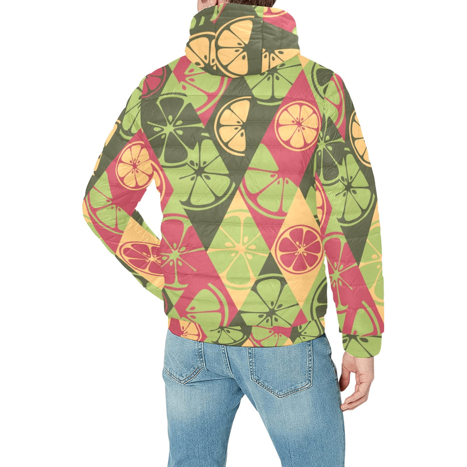 Cool Geometric lime pattern Men's Padded Hooded Jacket
