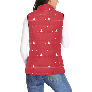 Christmas tree star snow red background Women's Padded Vest