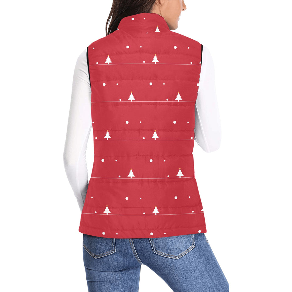 Christmas tree star snow red background Women's Padded Vest