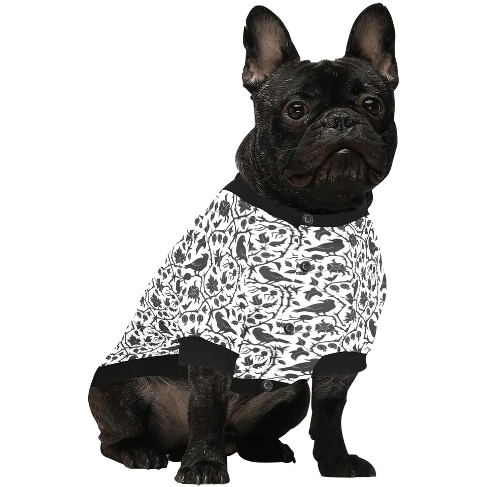 Crow dark floral pattern All Over Print Pet Dog Round Neck Fuzzy Shirt