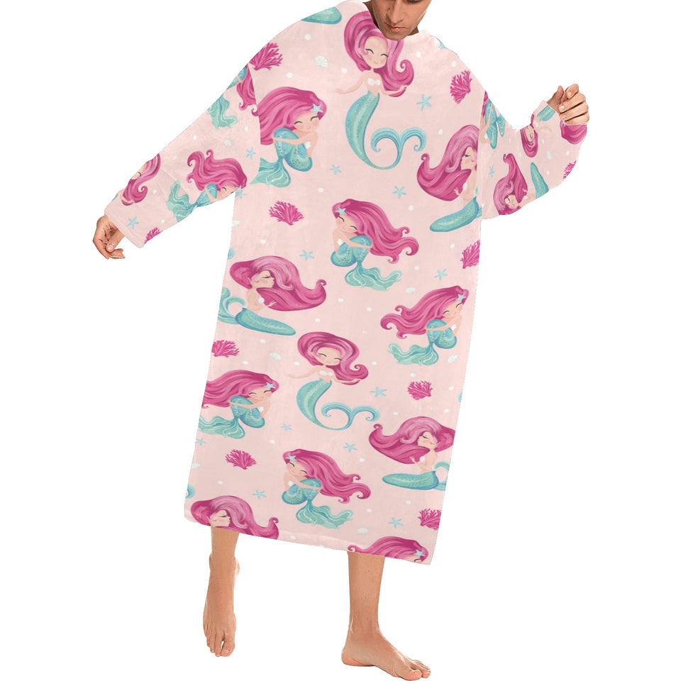 Cute little mermaid pattern Blanket Robe with Sleeves