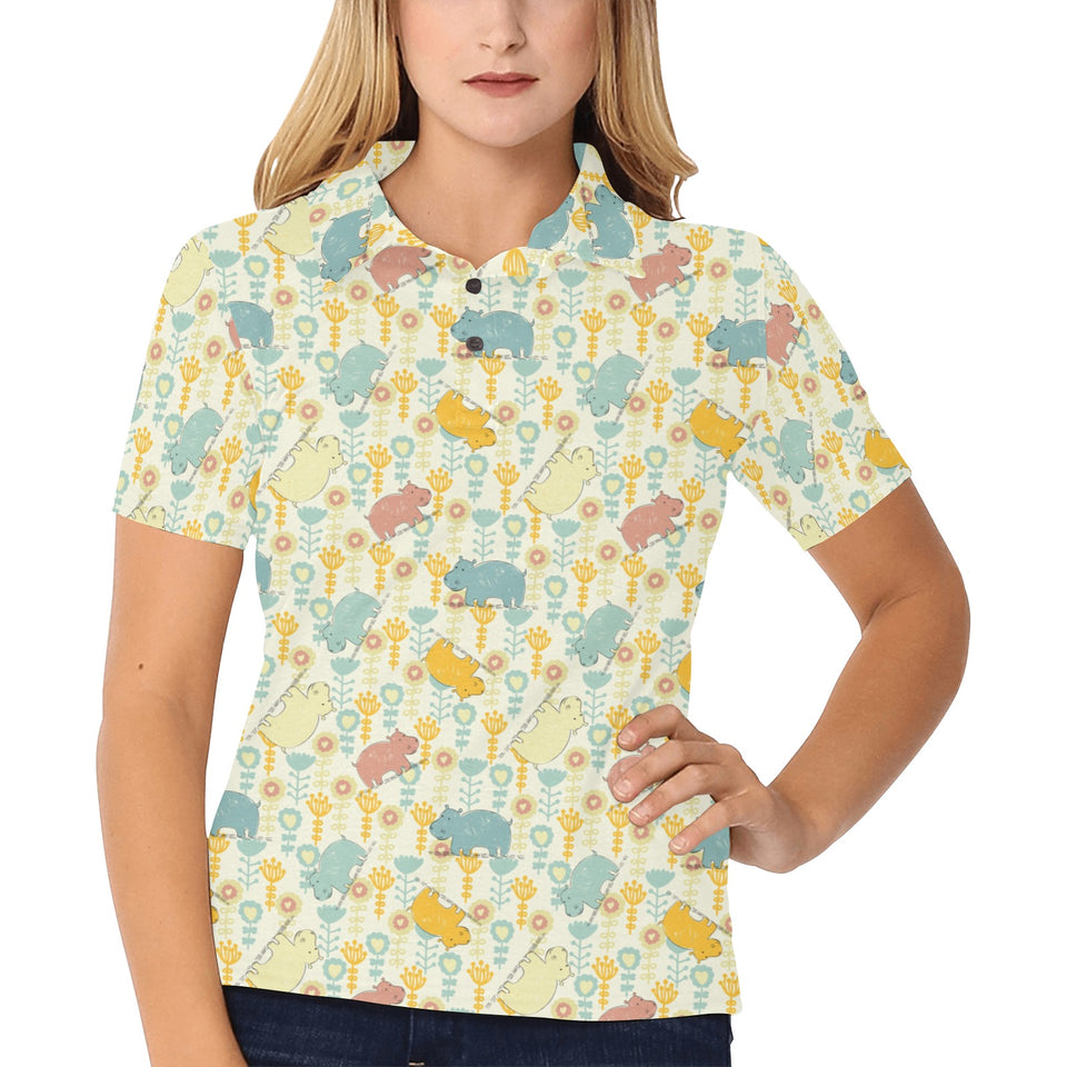 Hippopotamus Pattern Print Design 04 Women's All Over Print Polo Shirt