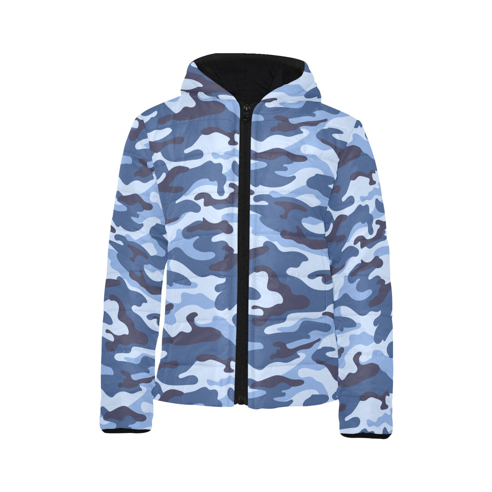 Blue camouflage pattern Kids' Boys' Girls' Padded Hooded Jacket
