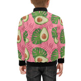 Avocado slices leaves pink back ground Kids' Boys' Girls' Bomber Jacket