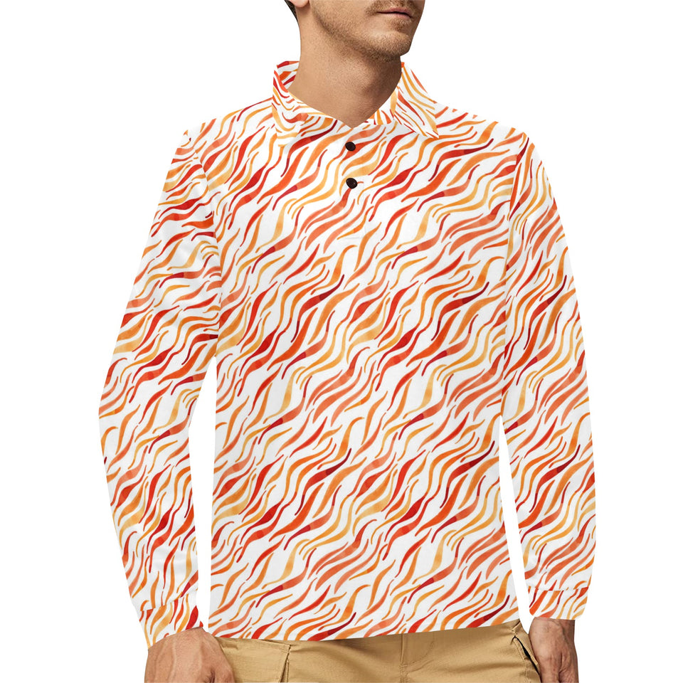 Fire flame watercolor pattern Men's Long Sleeve Polo Shirt