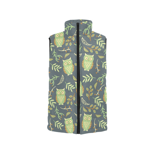 Cute owls leaves pattern Men's Padded Vest
