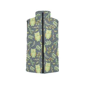 Cute owls leaves pattern Men's Padded Vest
