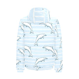 Dolphin blue striped background Men's Padded Hooded Jacket