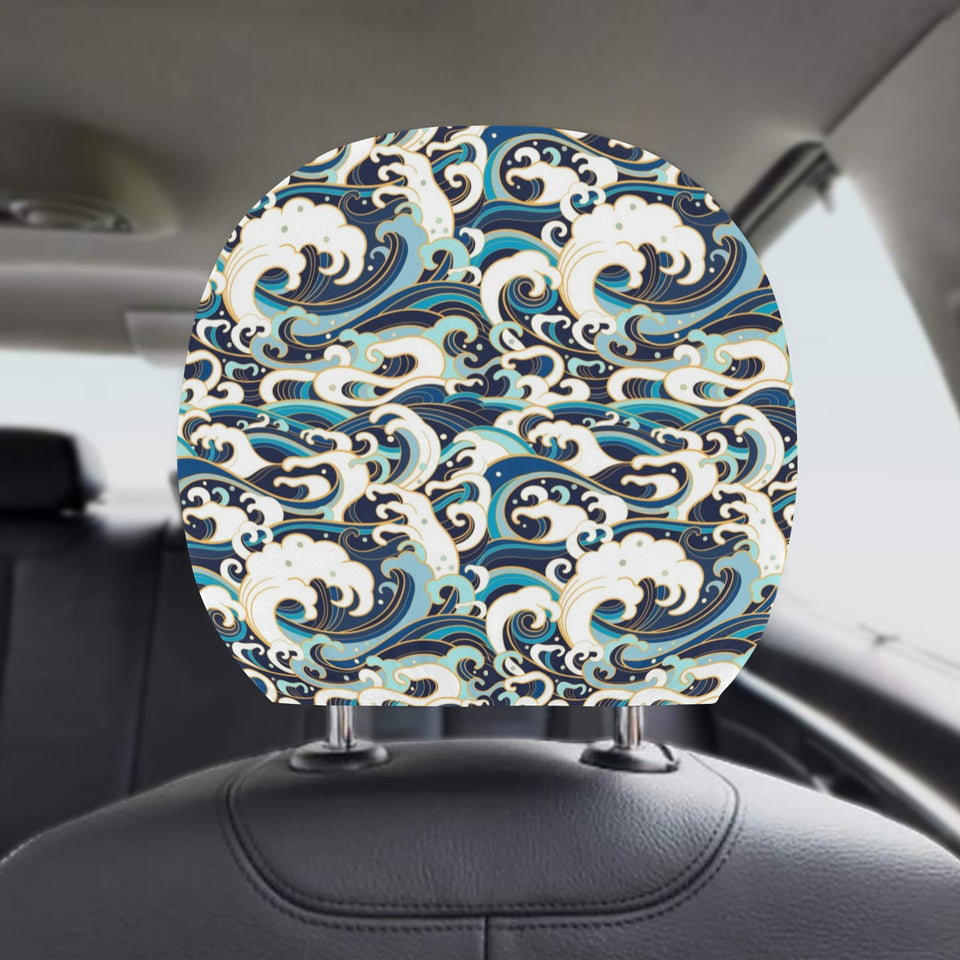 Japanese wave pattern Car Headrest Cover