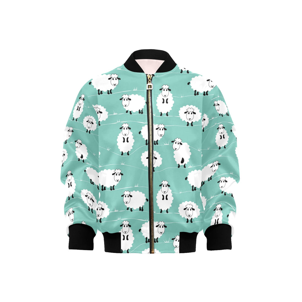 Cute sheep green background Kids' Boys' Girls' Bomber Jacket