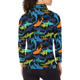 Colorful shark Women's Long Sleeve Polo Shirt