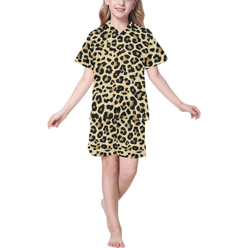 Leopard print design pattern Kids' Boys' Girls' V-Neck Short Pajama Set