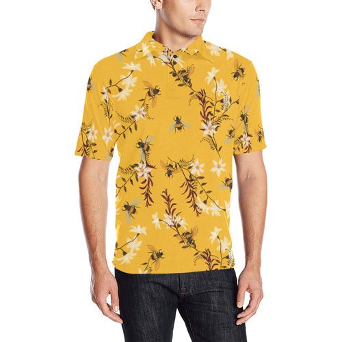 Bee flower pattern Men's All Over Print Polo Shirt