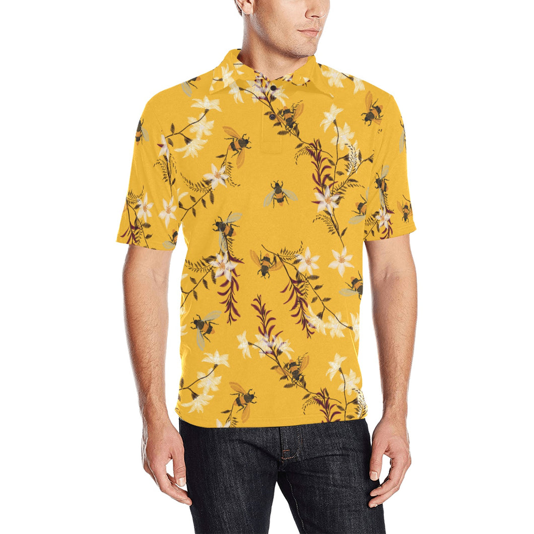 Bee flower pattern Men's All Over Print Polo Shirt