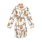Sloths hanging on the tree pattern Women's Long Sleeve Belted Night Robe