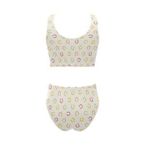 Horseshoes Pattern Print Design 02 Chest Bowknot High Waisted Bikini Swimsuit
