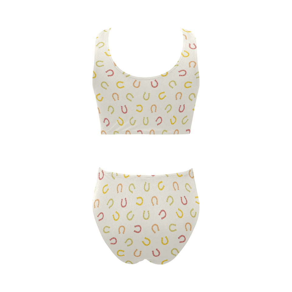 Horseshoes Pattern Print Design 02 Chest Bowknot High Waisted Bikini Swimsuit