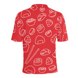 sushi pattern red background Men's All Over Print Polo Shirt