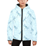 Dragonfly pattern blue background Kids' Boys' Girls' Padded Hooded Jacket