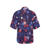 Red blue star pattern Women's All Over Print Hawaiian Shirt