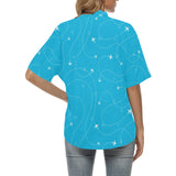 Airplane destinations blue background Women's All Over Print Hawaiian Shirt