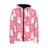 Maneki neko cat sakura pink background Men's Padded Hooded Jacket