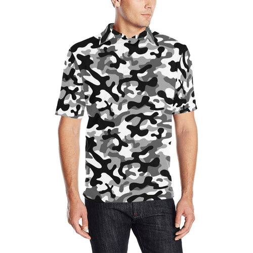 Black white camouflage pattern Men's All Over Print Polo Shirt