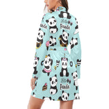 Cute baby panda pattern Women's Long Sleeve Belted Night Robe