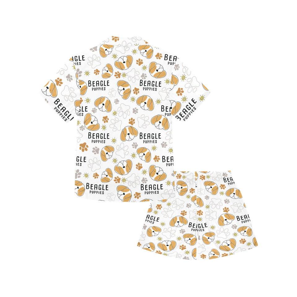 Cute beagle dog pattern background Kids' Boys' Girls' V-Neck Short Pajama Set