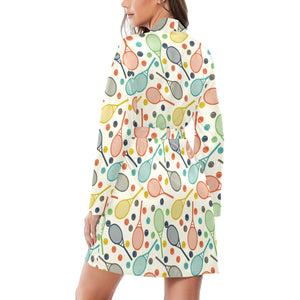 Tennis Pattern Print Design 03 Women's Long Sleeve Belted Night Robe