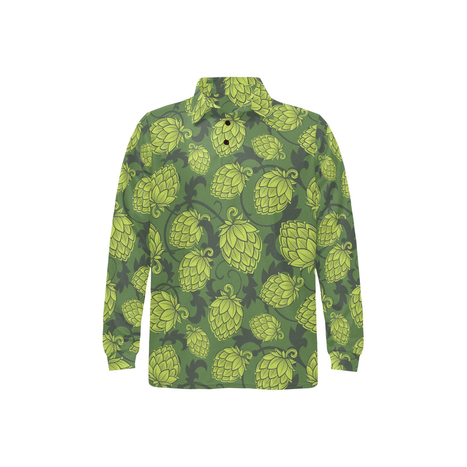 Hop pattern Hop cone background Men's Long Sleeve Polo Shirt