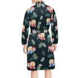 Cute sloths sleeping christmas ball santa hat patt Men's Long Sleeve Belted Night Robe
