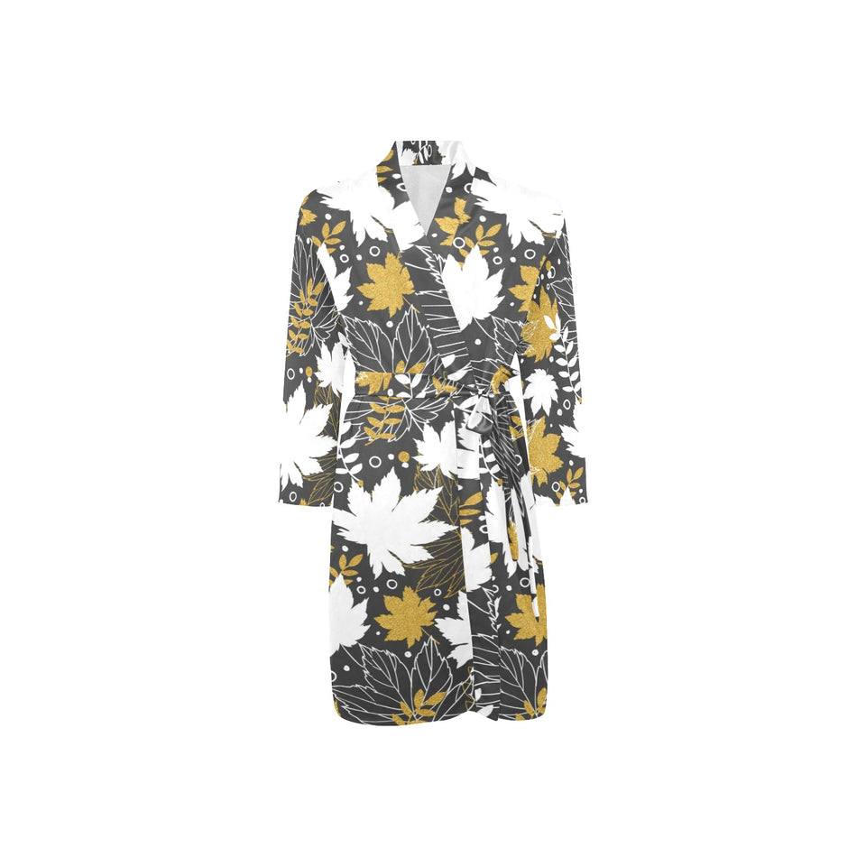 Beautiful gold autumn maple leaf pattern Men's Long Sleeve Belted Night Robe