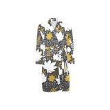 Beautiful gold autumn maple leaf pattern Men's Long Sleeve Belted Night Robe