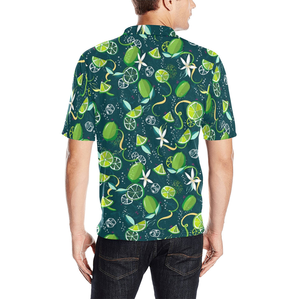 Lime ice flower pattern Men's All Over Print Polo Shirt