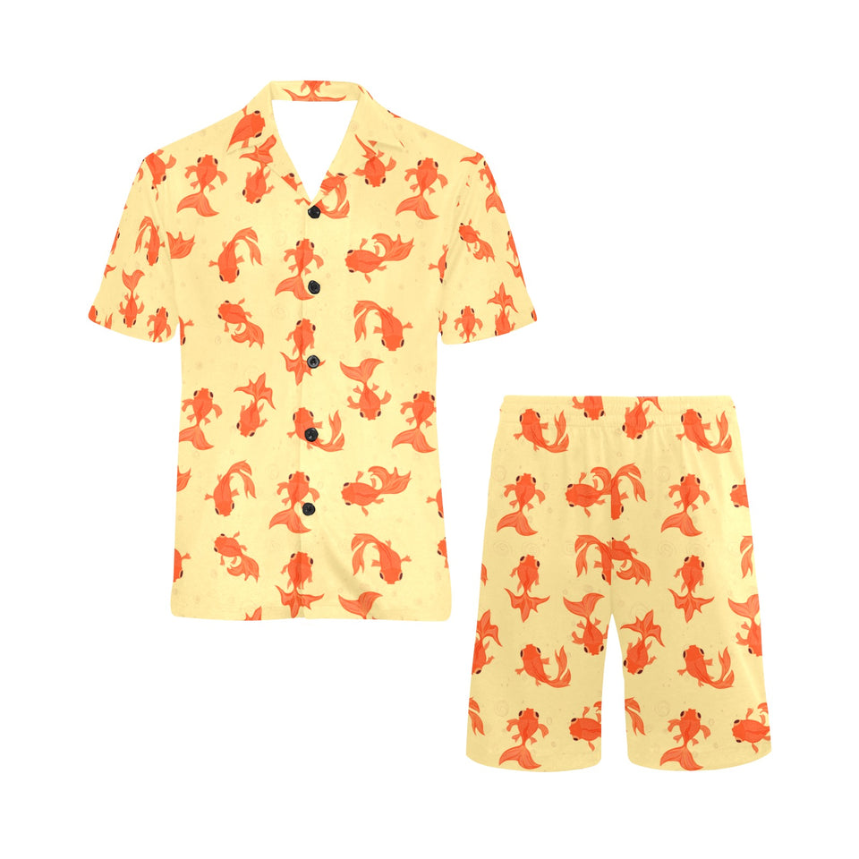 Goldfish Pattern Print Design 02 Men's V-Neck Short Pajama Set
