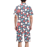 dragon fruits dark blue background Men's V-Neck Short Pajama Set