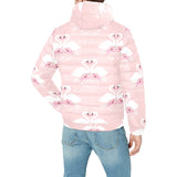 White swan and flower love pattern Men's Padded Hooded Jacket