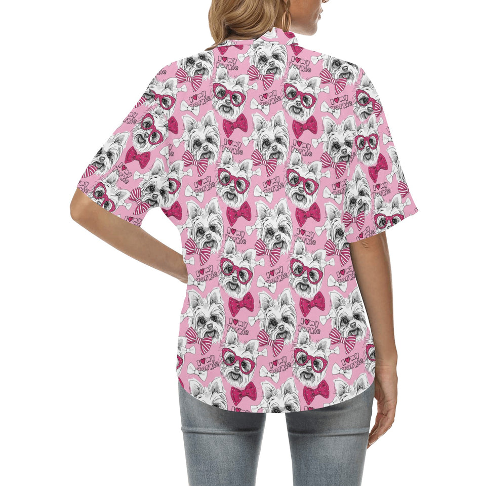 Yorkshire Terrier Pattern Print Design 03 Women's All Over Print Hawaiian Shirt