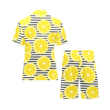 slice of lemon design pattern Men's V-Neck Short Pajama Set