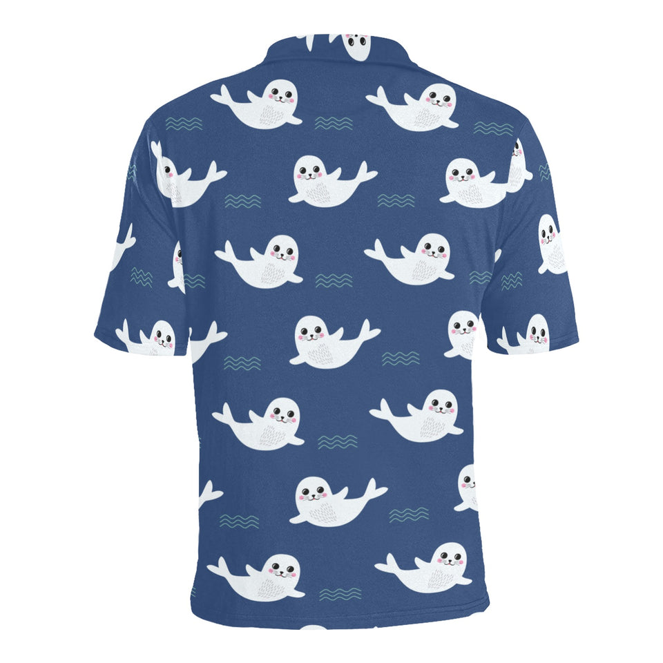 Cute white baby sea lion seal pattern Men's All Over Print Polo Shirt